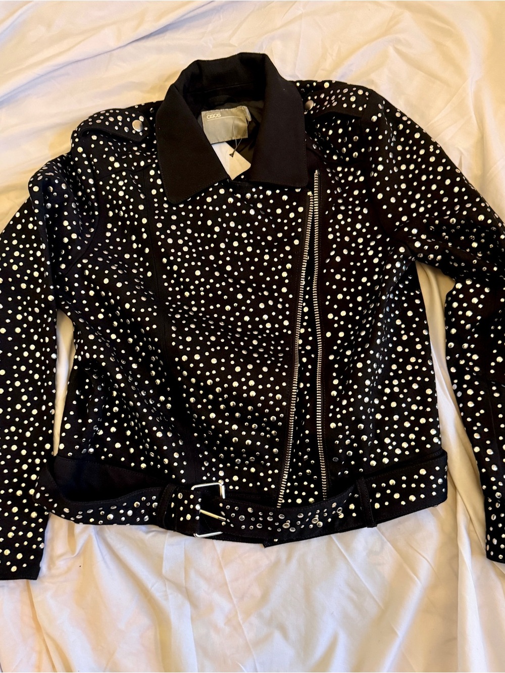 🖤 ASOS Studded Moto Biker Jacket Black Silver NWT Size 8
